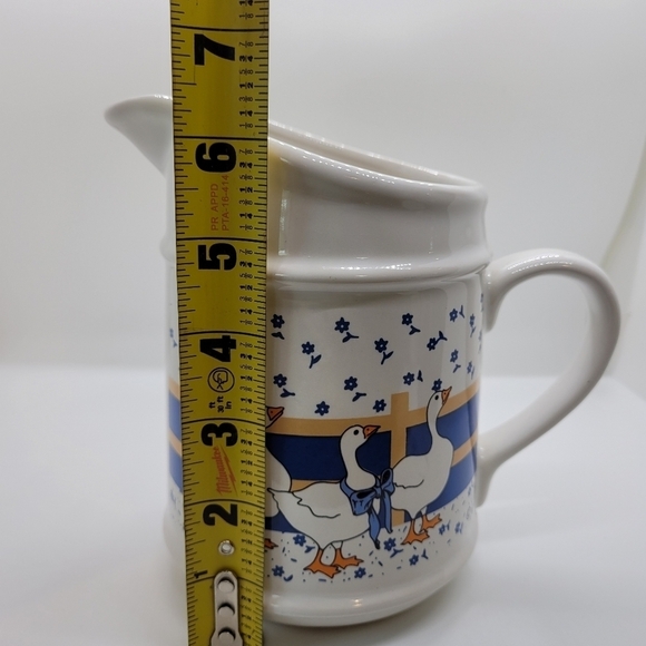 Vintage Country Blue Ribbon Goose Duck Ceramic Creamer Pitcher - Picture 9 of 10